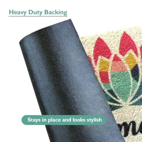 ATMAH Namaste Coir Doormat 40 x 60 cm | English Print Welcome Design | Anti Slip PVC Backing | Indoor & Covered Outdoor Entrance Mat, Multicolor - Image 2