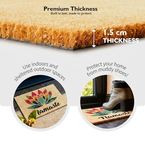 ATMAH Namaste Coir Doormat 40 x 60 cm | English Print Welcome Design | Anti Slip PVC Backing | Indoor & Covered Outdoor Entrance Mat, Multicolor - Image 3