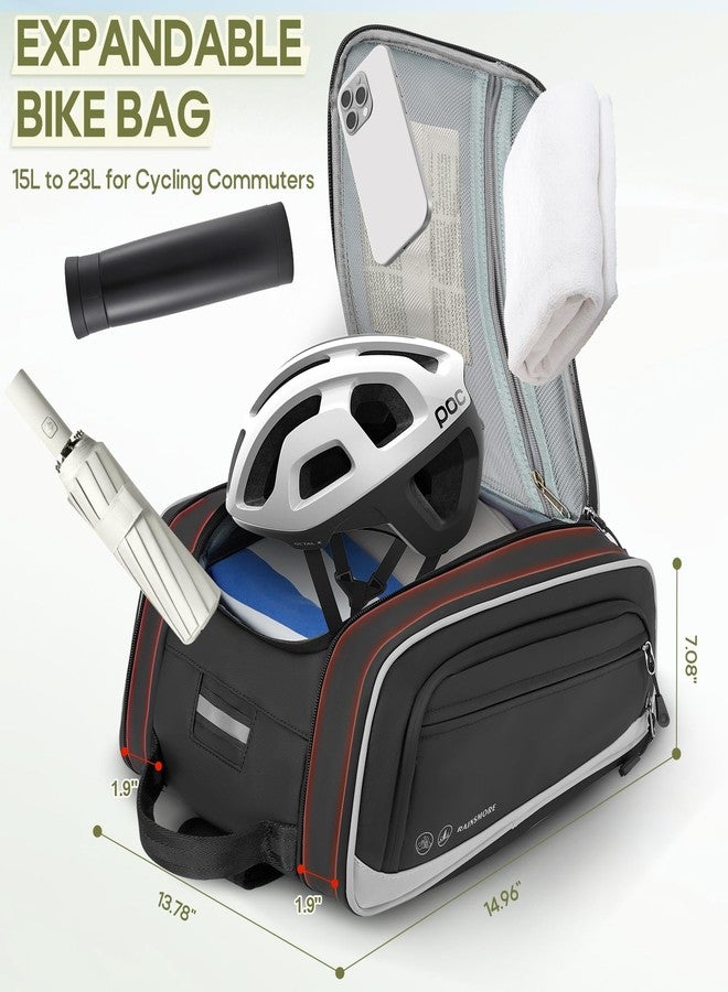RAINSMORE Bike Bags for Bicycle Rear Rack - 15L-23L Expandable Waterproof Bike Trunk Bag with Rain Cover, 4-in-1 Pannier Saddle Bag & Backpack for Ebike, Commuter Travel Outdoor - Image 2