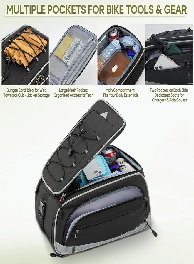 RAINSMORE Bike Bags for Bicycle Rear Rack - 15L-23L Expandable Waterproof Bike Trunk Bag with Rain Cover, 4-in-1 Pannier Saddle Bag & Backpack for Ebike, Commuter Travel Outdoor - Image 3