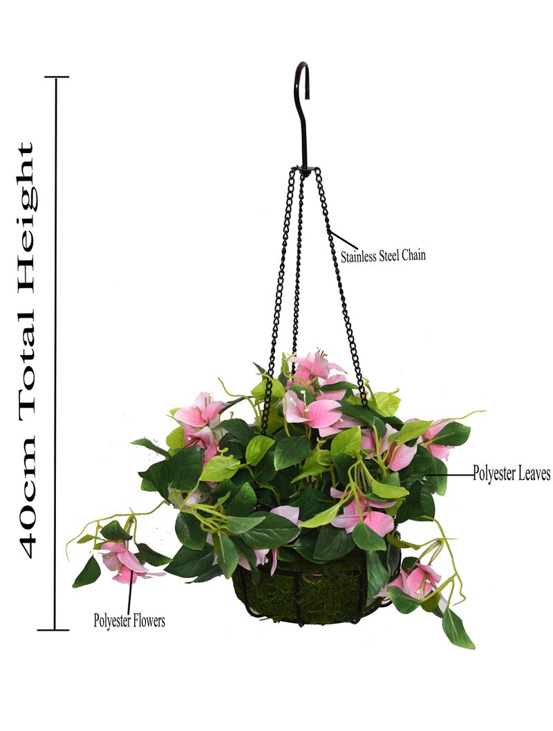 Fourwalls Decorative Polyester Artificial Bougainvillea Plant With Hanging Basket (40 Cm, Pink, Hanging 23 Cm Bougainvillea -1580-Pk), Artificial Plant - Image 2