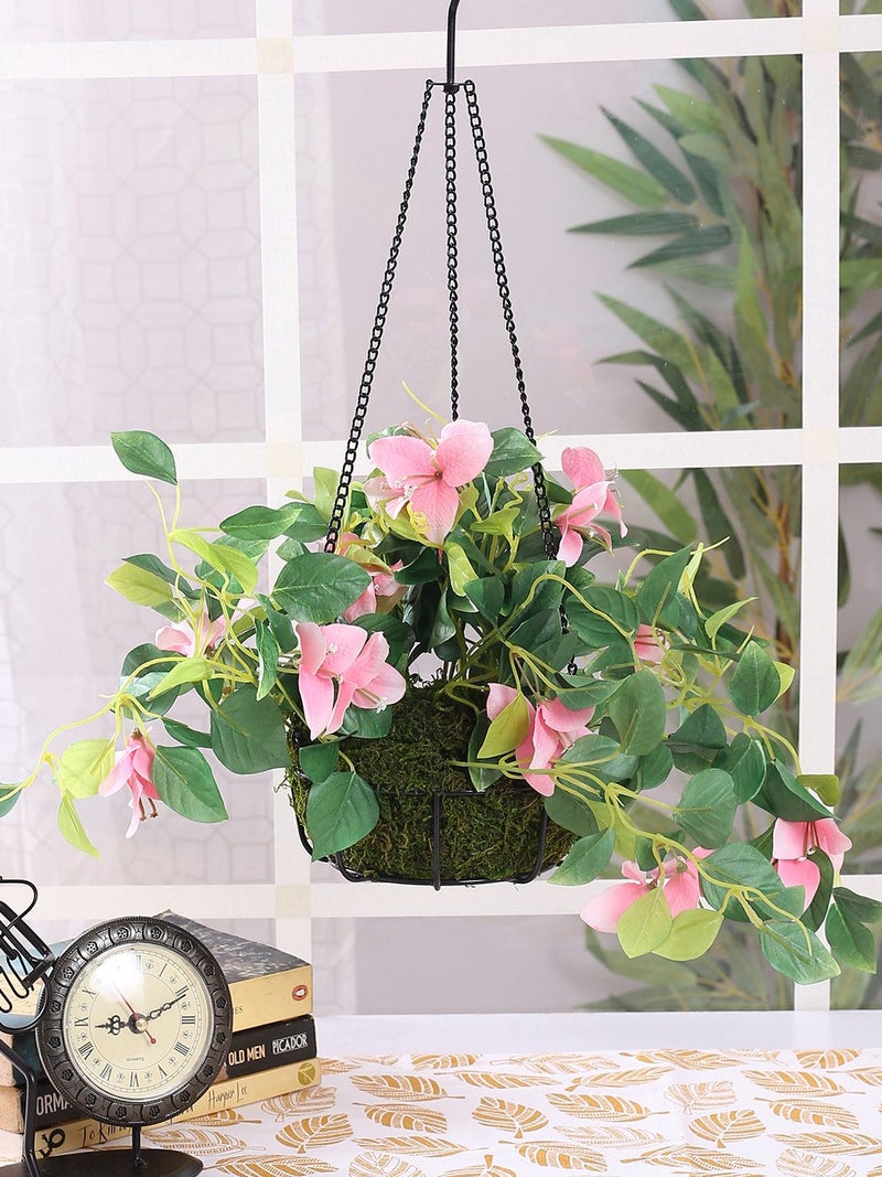 Fourwalls Decorative Polyester Artificial Bougainvillea Plant With Hanging Basket (40 Cm, Pink, Hanging 23 Cm Bougainvillea -1580-Pk), Artificial Plant - Image 1