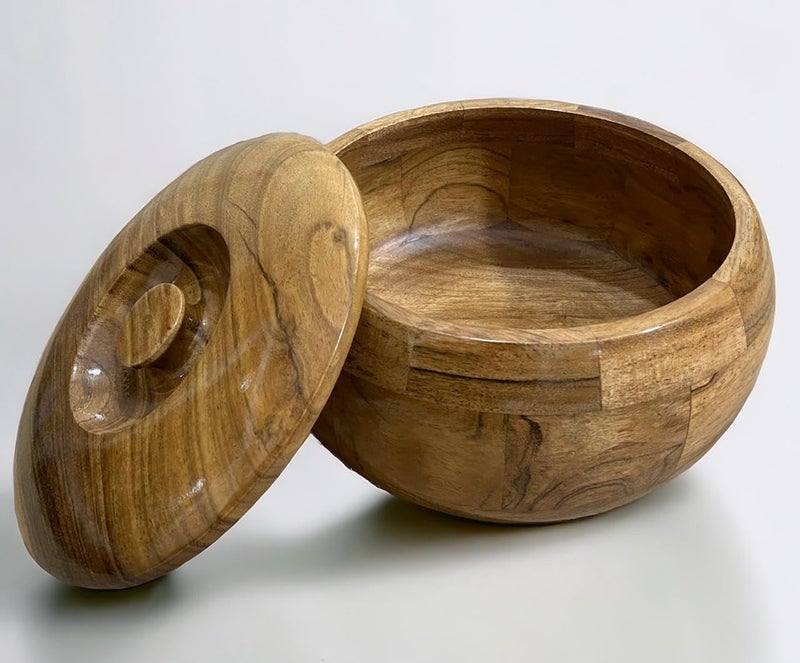KESHA WOODKRAFT KESHA WOODKRAFT Wooden Chapati Box Seasoned Treated Wood Wooden Casserole Handemade Hand Carving Plain Sheesham Wood and Acacia Wood Size 9 inch 8 Inch Acacia Wood Acacia Wood - Image 1