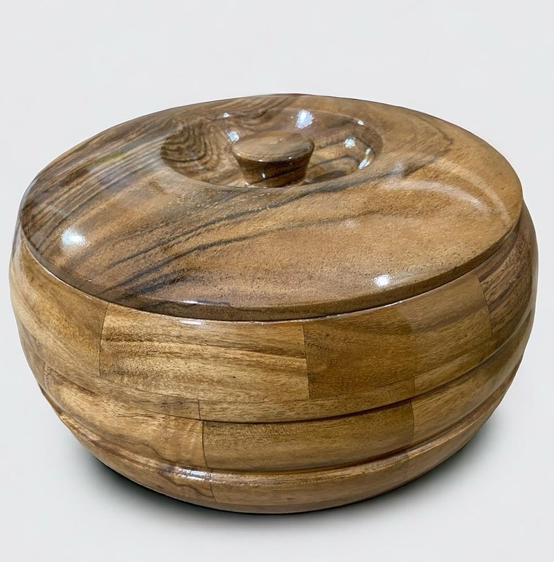 KESHA WOODKRAFT KESHA WOODKRAFT Wooden Chapati Box Seasoned Treated Wood Wooden Casserole Handemade Hand Carving Plain Sheesham Wood and Acacia Wood Size 9 inch 8 Inch Acacia Wood Acacia Wood - Image 3