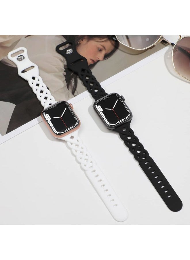 Bandiction - Braided Silicone Bands Compatible with Apple Watch 38mm 40mm 41mm 42mm 44mm 45mm 46mm 49mm for Women, Slim Thin Narrow Hollow-out Strap Cute for iWatch Ultra 2 Series 10/SE/9/8/7/6/5/4/3/2/1 Women - Image 1