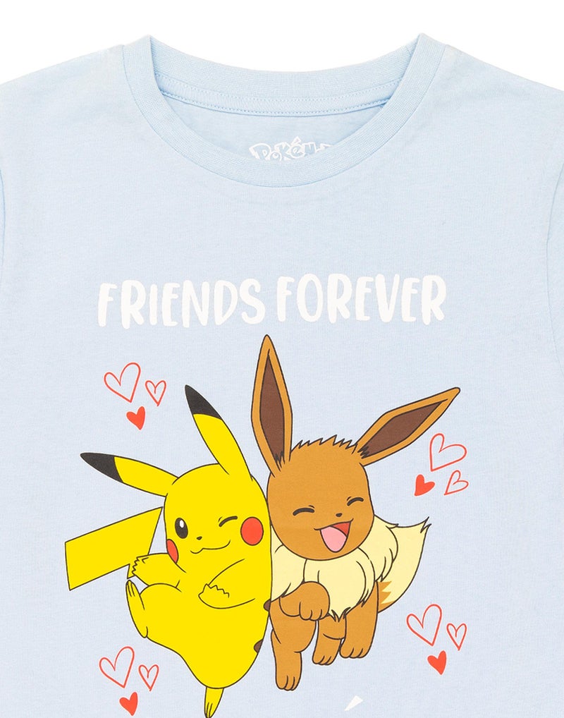 Pokemon T-Shirt Girls Kids Pikachu Eevee Friends Game Blue Top 9-10 Years - Image 4