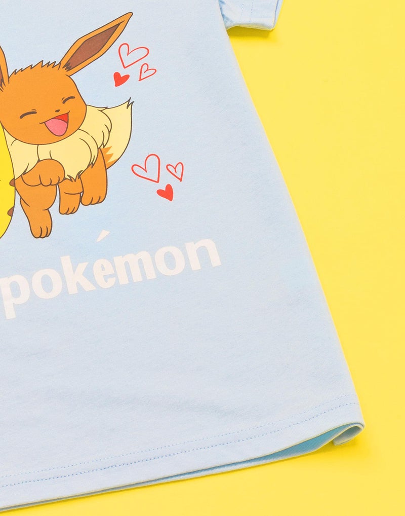 Pokemon T-Shirt Girls Kids Pikachu Eevee Friends Game Blue Top 9-10 Years - Image 2