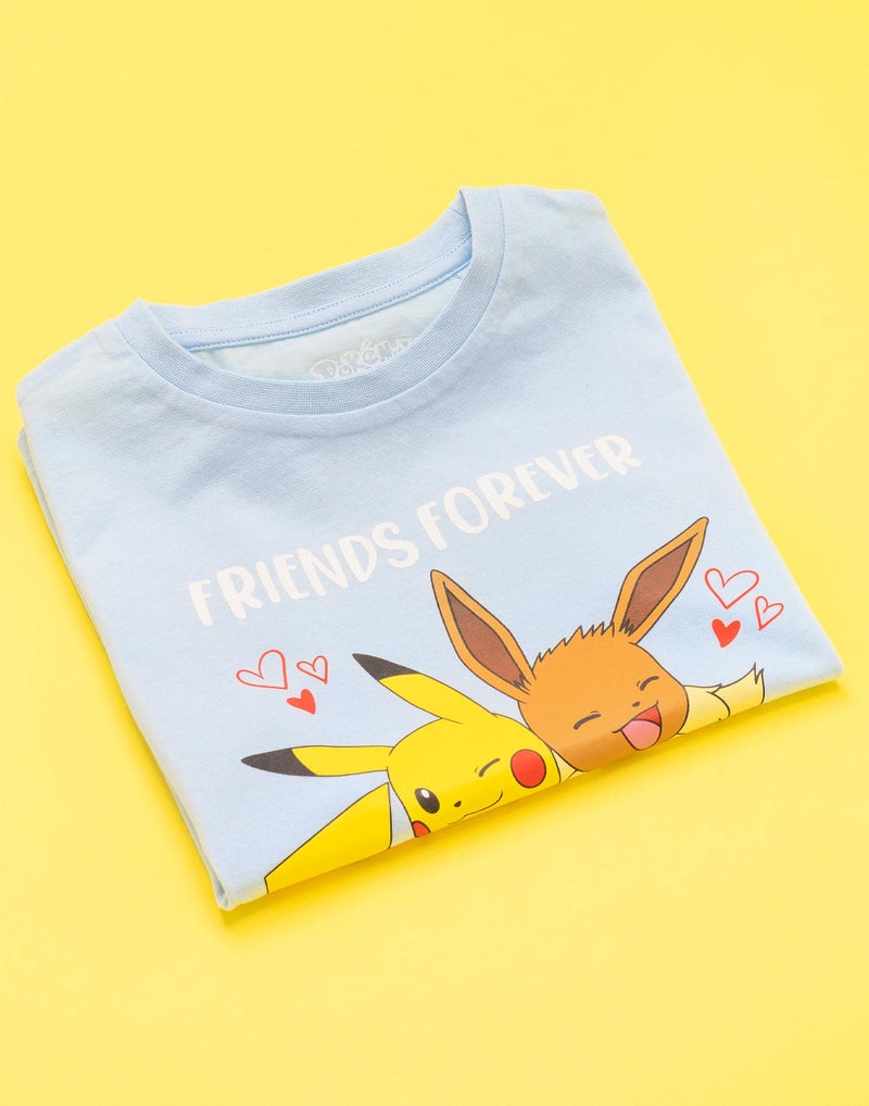 Pokemon T-Shirt Girls Kids Pikachu Eevee Friends Game Blue Top 9-10 Years - Image 3