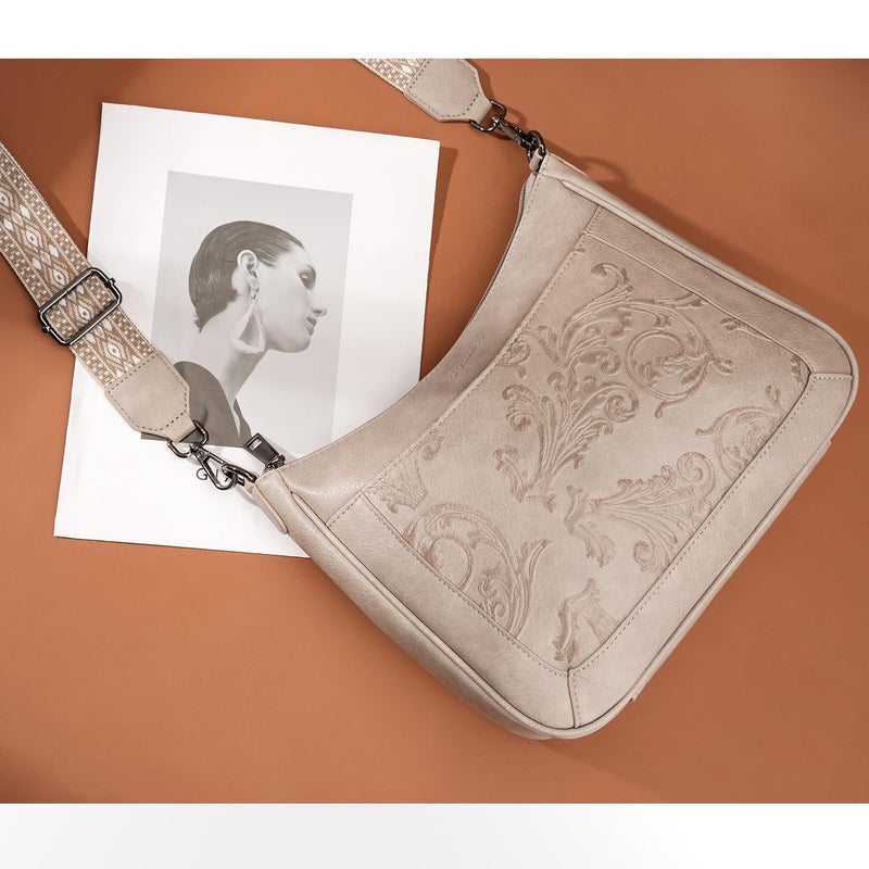 VIMUTI Crossbody Bags for Women,Vegan Leather Crossbody Purse with Adjustable Strap Embossed Flower Women's Shoulder Handbags (06-Gray) - Image 3