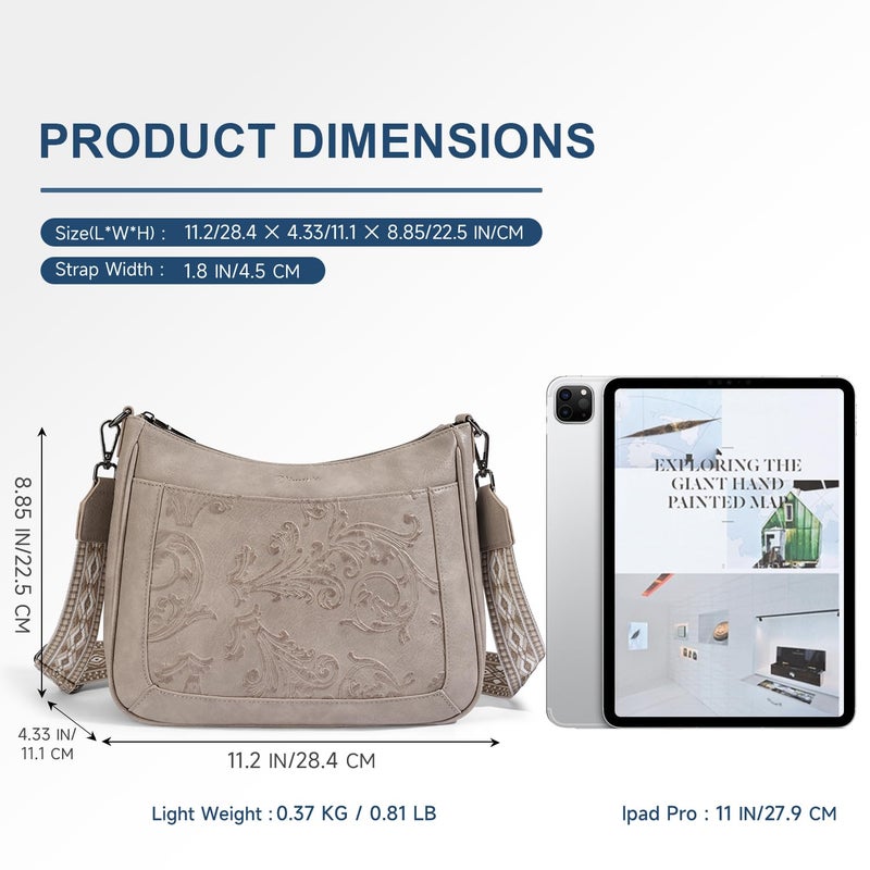 VIMUTI Crossbody Bags for Women,Vegan Leather Crossbody Purse with Adjustable Strap Embossed Flower Women's Shoulder Handbags (06-Gray) - Image 5