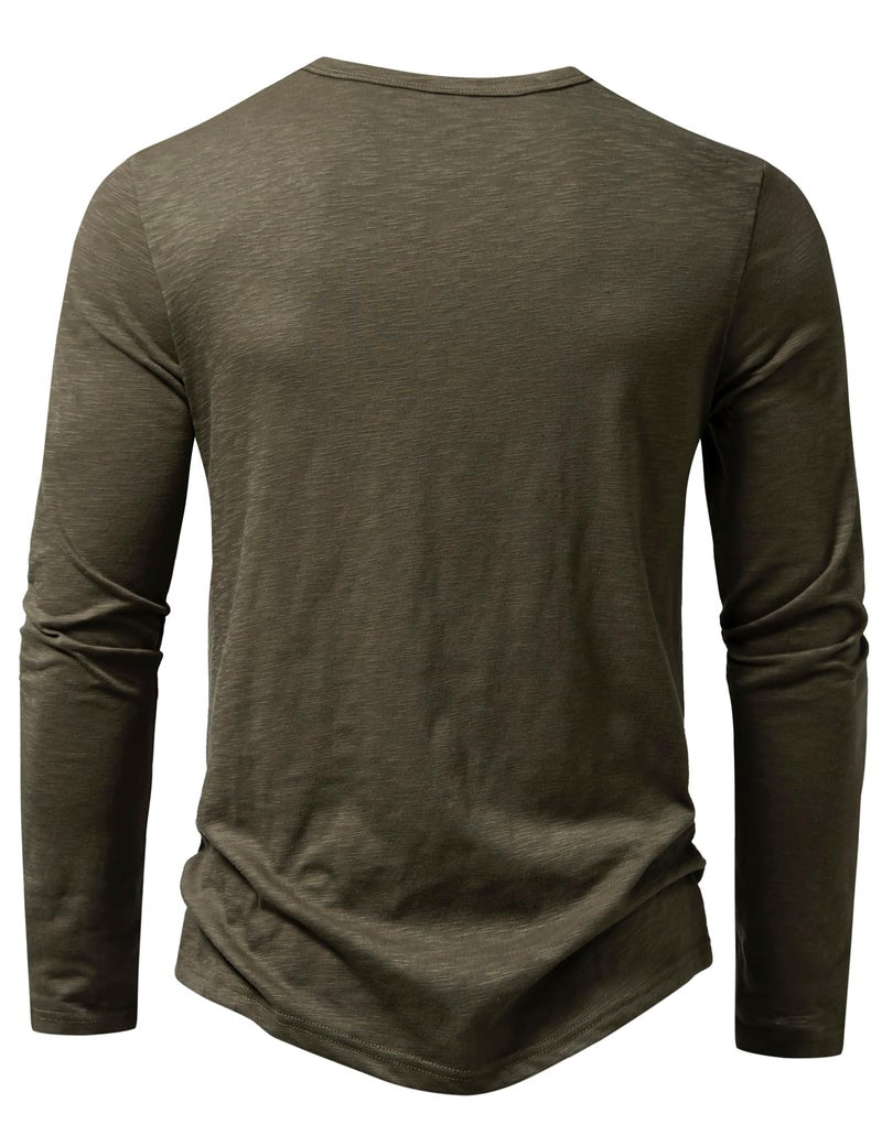 PARKLEES Men's Casual Stretchy Long Sleeve Henley T-Shirt Front Placket Muscle Workout Athletic 4 Buttons Tee Tops Army Green Large - Image 3