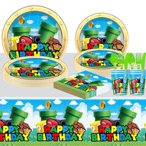 Juxin 81Pcs Video Game Birthday Party Supplies, Video Game Set Disposable Dinner Tableware Plates Napkins Cups Knives Spoons Forks Kids Birthday Party Decorations Serve 20 - Image 3