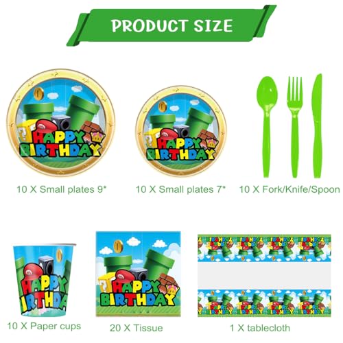 Juxin 81Pcs Video Game Birthday Party Supplies, Video Game Set Disposable Dinner Tableware Plates Napkins Cups Knives Spoons Forks Kids Birthday Party Decorations Serve 20 - Image 2