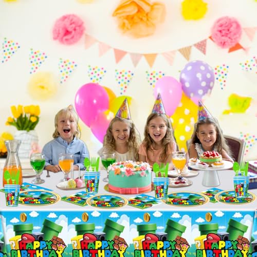 Juxin 81Pcs Video Game Birthday Party Supplies, Video Game Set Disposable Dinner Tableware Plates Napkins Cups Knives Spoons Forks Kids Birthday Party Decorations Serve 20 - Image 4