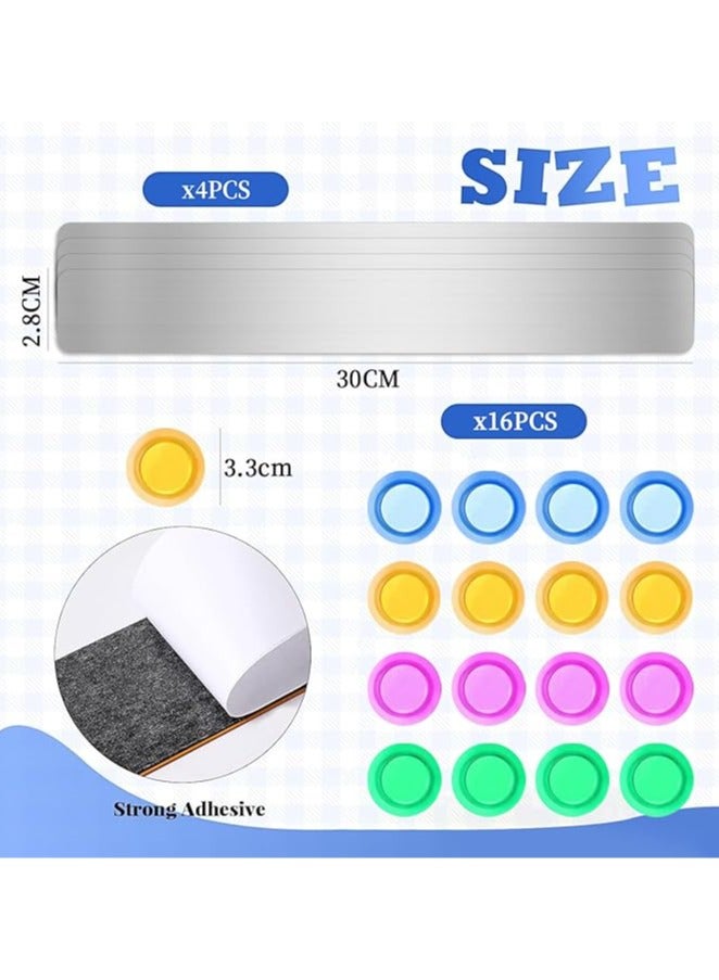 4PCS Magnetic Bulletin Board, Frameless Iron Board Strips Memo Board Bar Adhesive Backing Stainless Whiteboard Strips for Walls,Metal Strip for Magnets,16PCS Magnet for Classroom Office Kitchen - Image 2