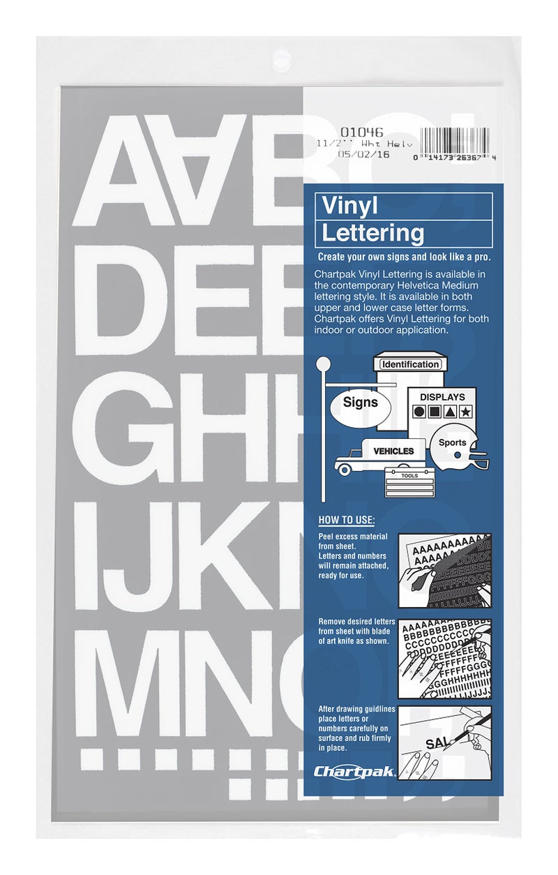 Chartpak SelfAdhesive Vinyl Capital Letters and Numbers 112 Inches High White 45 per Pack 01046