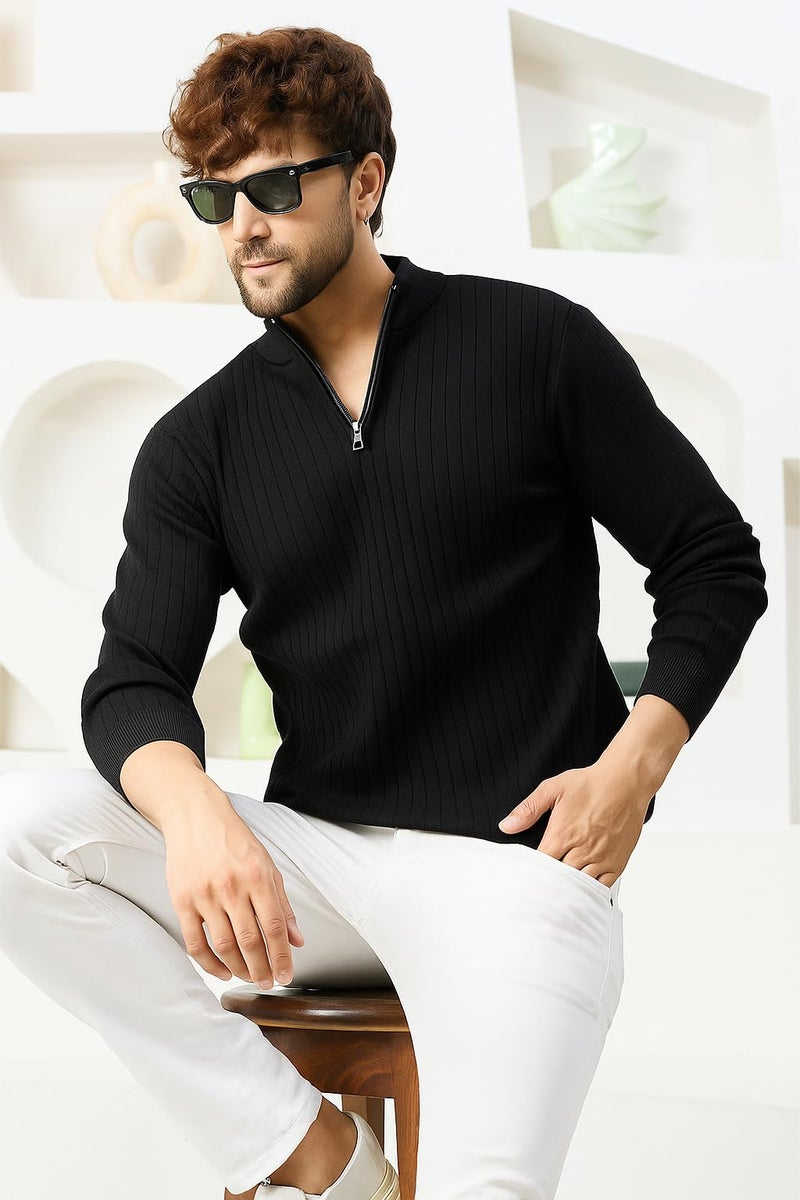 Pivl Men's Winter Half Zip Solid Warm Sweater_Black-M - Image 2