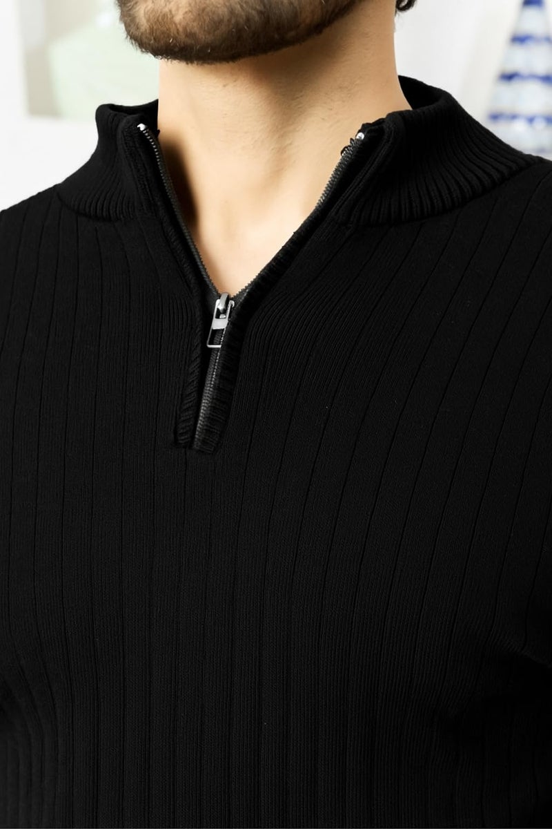 Pivl Men's Winter Half Zip Solid Warm Sweater_Black-M - Image 3