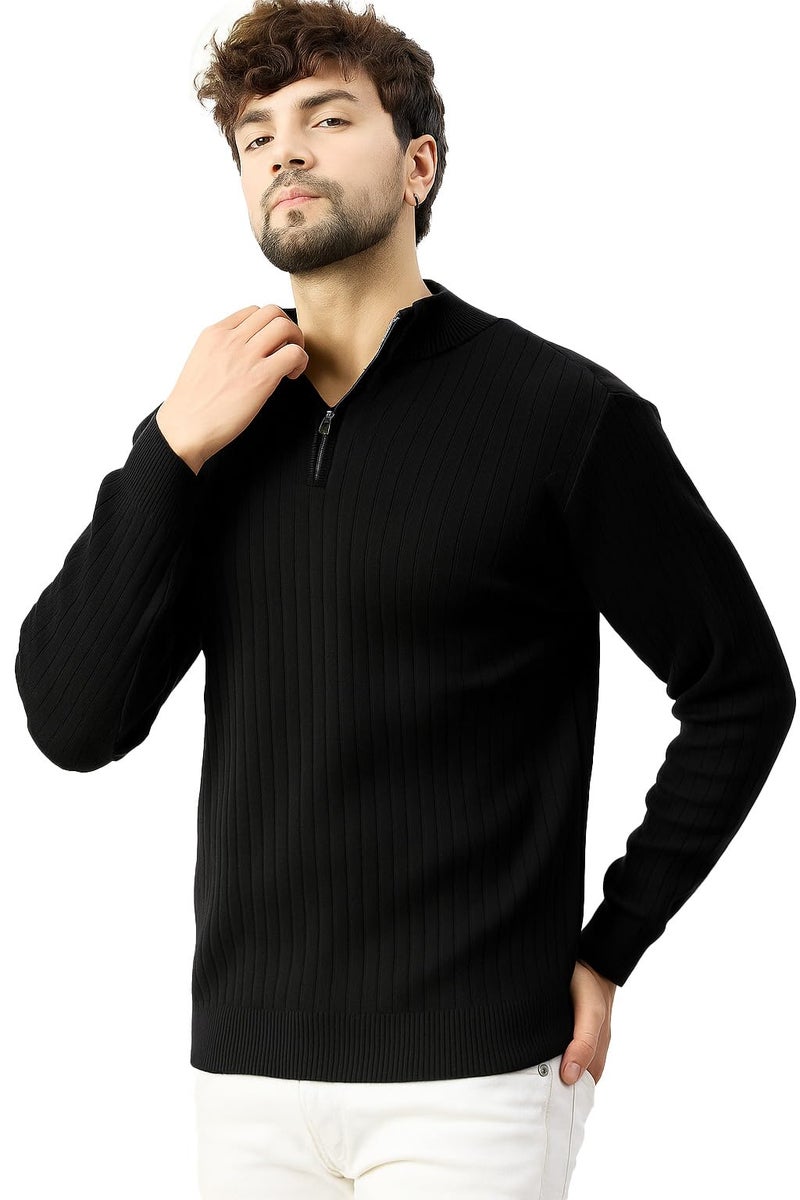 Pivl Men's Winter Half Zip Solid Warm Sweater_Black-M - Image 5