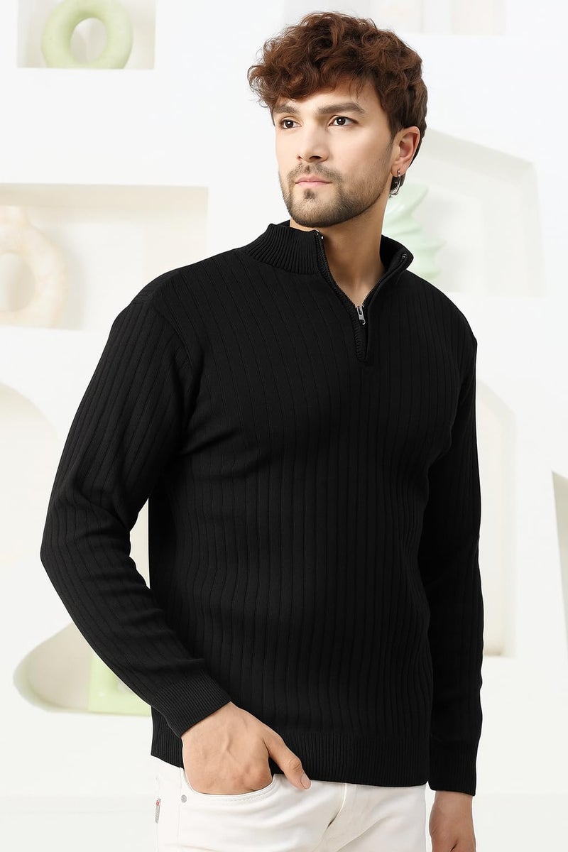 Pivl Men's Winter Half Zip Solid Warm Sweater_Black-M - Image 4