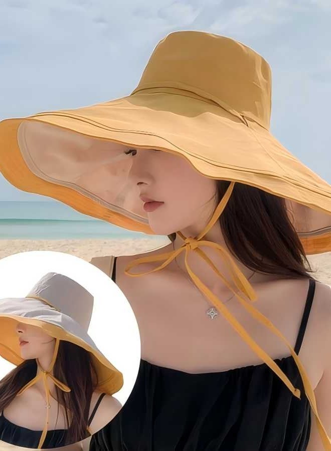 loyal New Summer Hat For Women On Seaside Vacation With Large Brim Sun Hat, Double-Sided Windproof Large Brim Sun Hat - Image 1