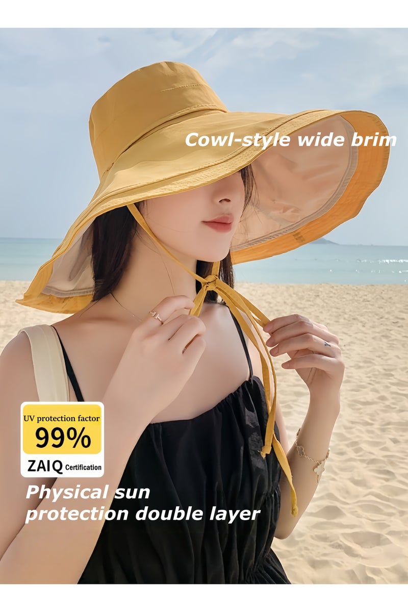 لويال قبعة صيفية جديدة للسيدات لقضاء إجازة على شاطئ البحر مع قبعة شمس بحافة كبيرة، قبعة شمس بحافة كبيرة مقاومة للرياح على الوجهين - Image 1