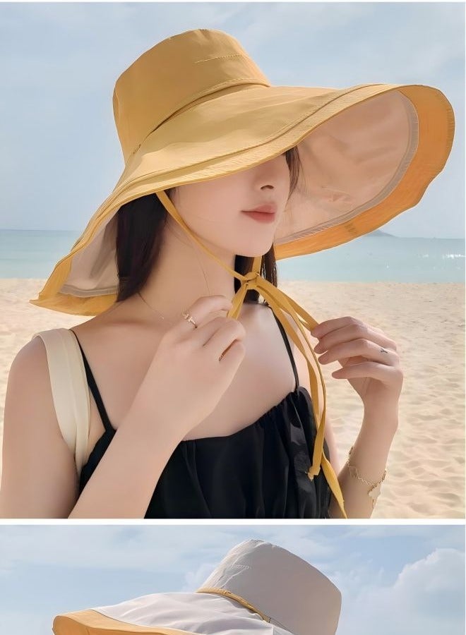 لويال قبعة صيفية جديدة للسيدات لقضاء إجازة على شاطئ البحر مع قبعة شمس بحافة كبيرة، قبعة شمس بحافة كبيرة مقاومة للرياح على الوجهين - Image 4