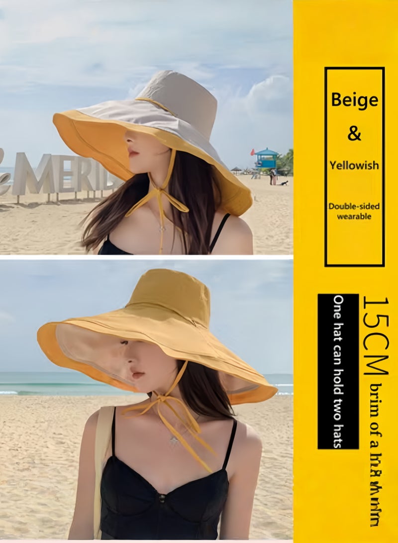 لويال قبعة صيفية جديدة للسيدات لقضاء إجازة على شاطئ البحر مع قبعة شمس بحافة كبيرة، قبعة شمس بحافة كبيرة مقاومة للرياح على الوجهين - Image 2