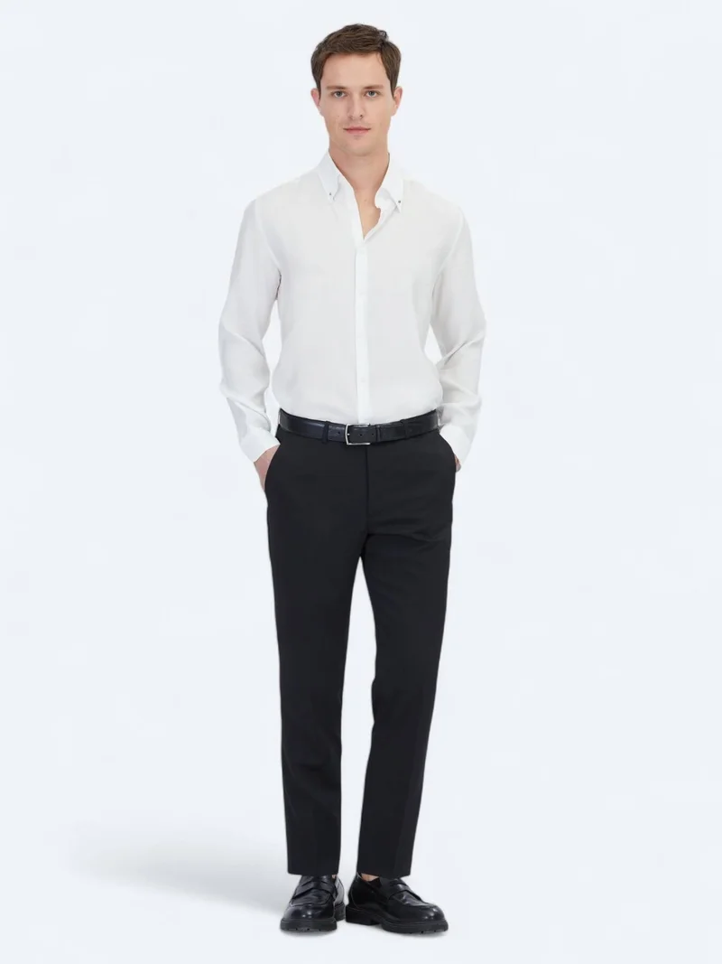 Kip White Regular Fit Long Weaving Casual Shirt