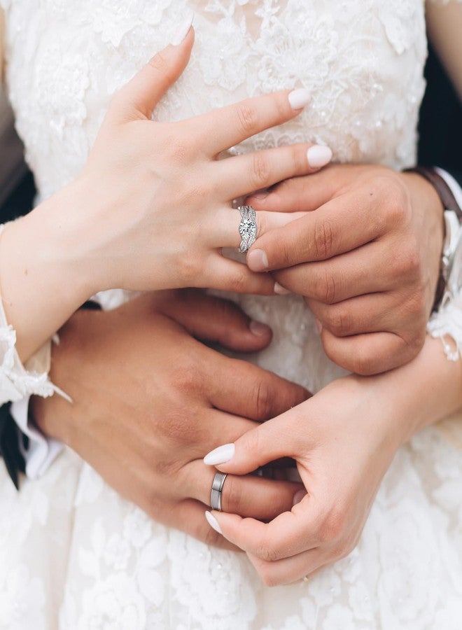 Corato 3PCS Wedding Rings for Him and Her,Matching Wedding Ring Sets,Wedding Bands for Couples,White Gold Plated 4CT Bridal Set with Oval Cut Cubic Zirconia women 8+men 10 - Image 2