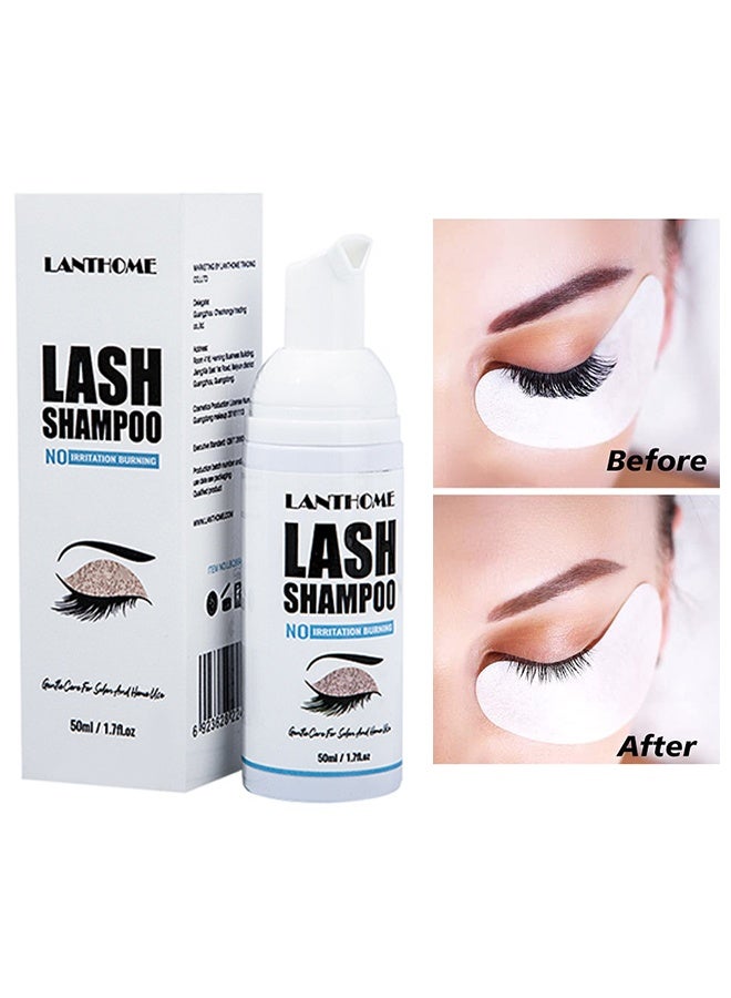 Lanthome Lash Shampoo for Eyelash Extension 50ml, Eyelash Shampoo Kit, Lash Extension Cleanser, Eyelash Cleanser for Eyelash Extension with Cleansing Brush and Mascara Wand for Salon Use, Home Care - Image 1