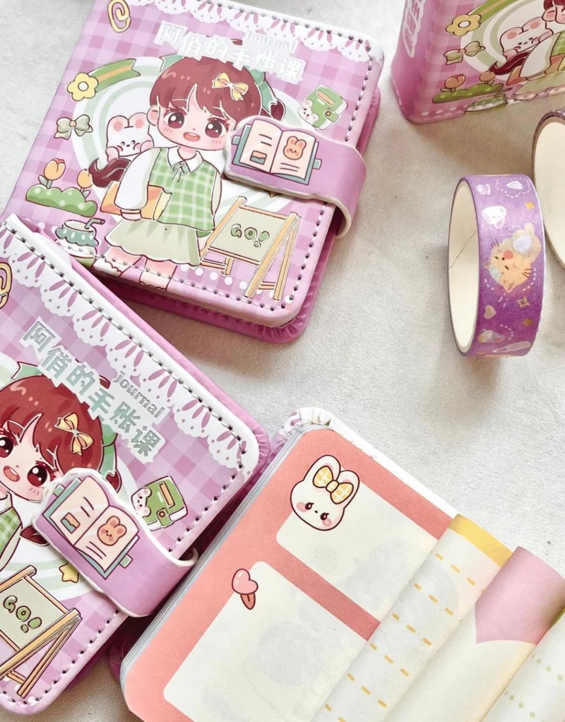 Kağıt Gemi Dükkan Paper Ship Shop Kawaii Cute Girl at School Purple Color Mini Notebook / Magnetic Organizer / bullet Journal