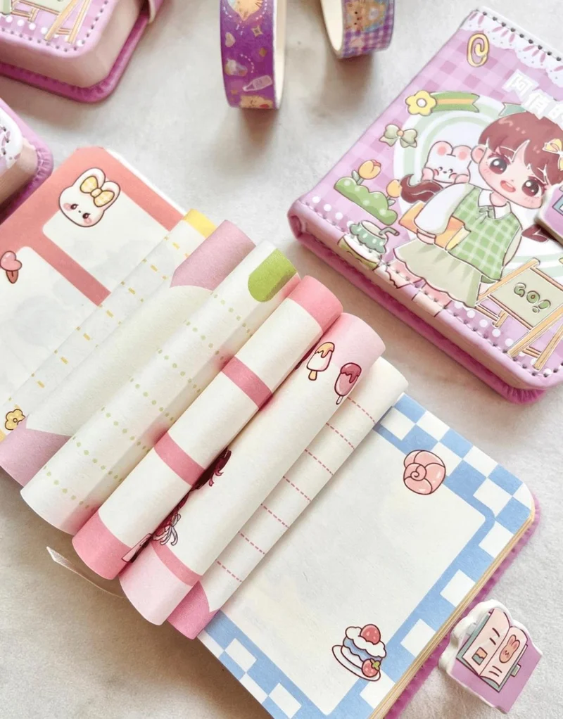 Kağıt Gemi Dükkan Paper Ship Shop Kawaii Cute Girl at School Purple Color Mini Notebook / Magnetic Organizer / bullet Journal