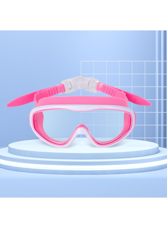 Generic HD Children's Swimming Goggles Big Frame Swimming Glasses Boys And Girls Professional Diving Goggles Swimming Cap Set Equipment Waterproof Anti-fog-Color:Pink White - Image 1