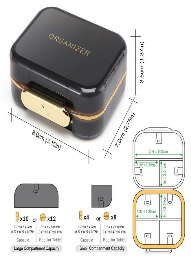 Toplive 7 Compartments Portable Pill Organizer Travel Medicine Pill Organizer, Moisture Proof Small Pill Case Pocket Pill Holder Daily Pill Container Box for Fish Oil Vitamins, Black - Image 2