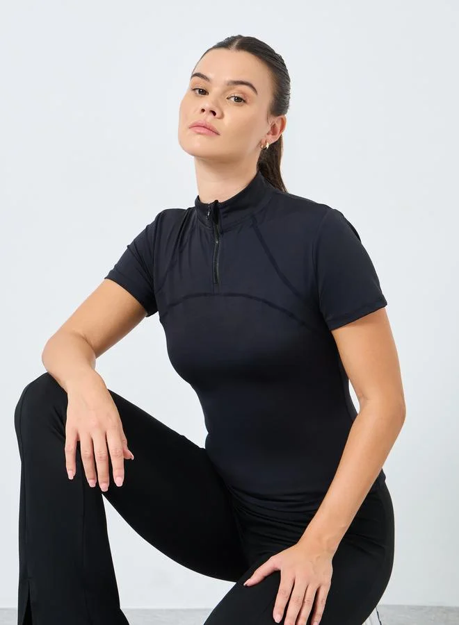 Styli Styli Back Mesh Insert Half Zip Up Top