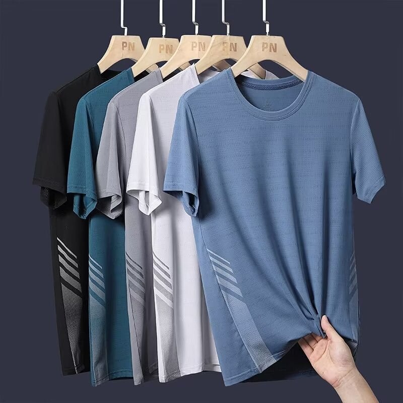 Dad Men'S Short-Sleeved T-Shirt Summer Thin Quick-Drying Mesh Sports T-Shirt High-End Ice Silk Top - Image 2