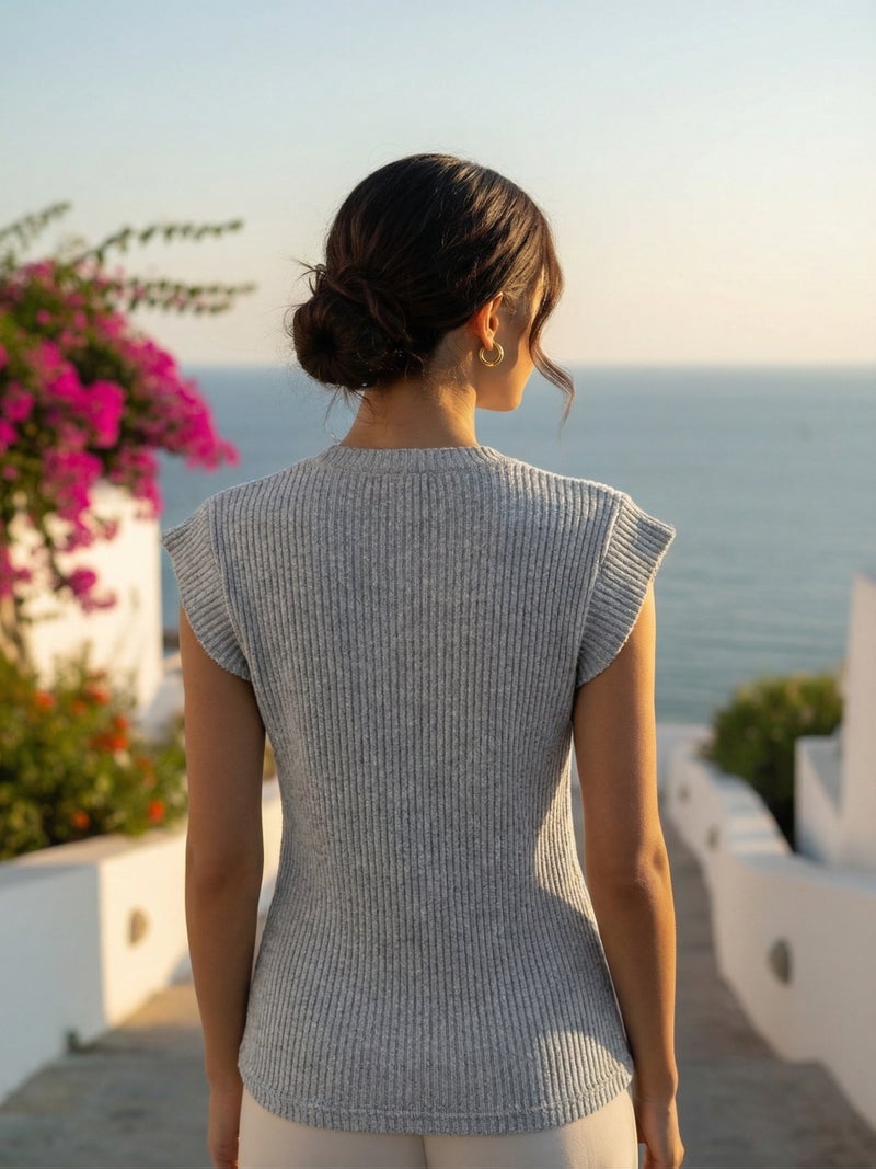 Easy And Versatile Women'S Sleeveless Top, Short - Sleeved Sweater, Spring And Summer Casual Base Layer, High Elasticity, Comfortable And Breathable - Light Grey / XS - Image 5