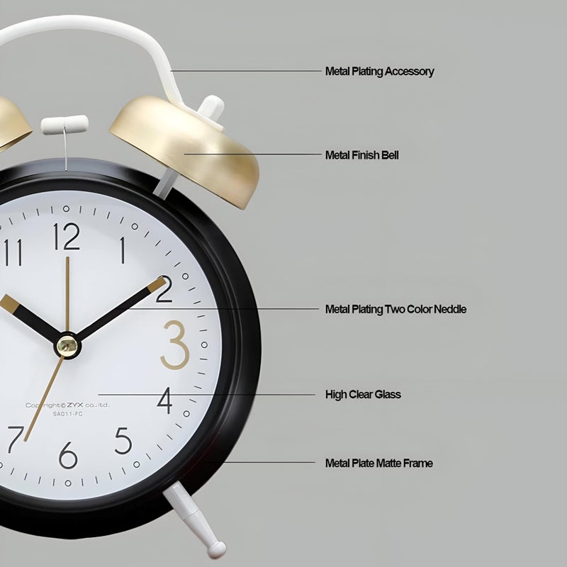 Alarm Clock - Heavy-duty vintage metal alarm clock, loud bell sound, doubles as a stylish bedroom ornament, features night lighting, measures 15x10 cm, suited for modern room decor (option 4) - Image 5