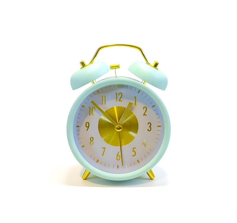 Alarm Clock - Heavy-duty vintage metal alarm clock, loud bell sound, doubles as a stylish bedroom ornament, features night lighting, measures 15x10 cm, suited for modern room decor (option 4) - Image 1