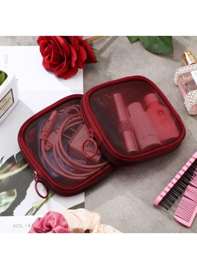 Bukela Mesh Makeup Bag4Pcs Clear Toiletry Pouch with Zipper Mini Portable Makeup Cosmetic Travel Toiletry Purse Bag for Daily Toiletries Accessories(Red) - Image 5