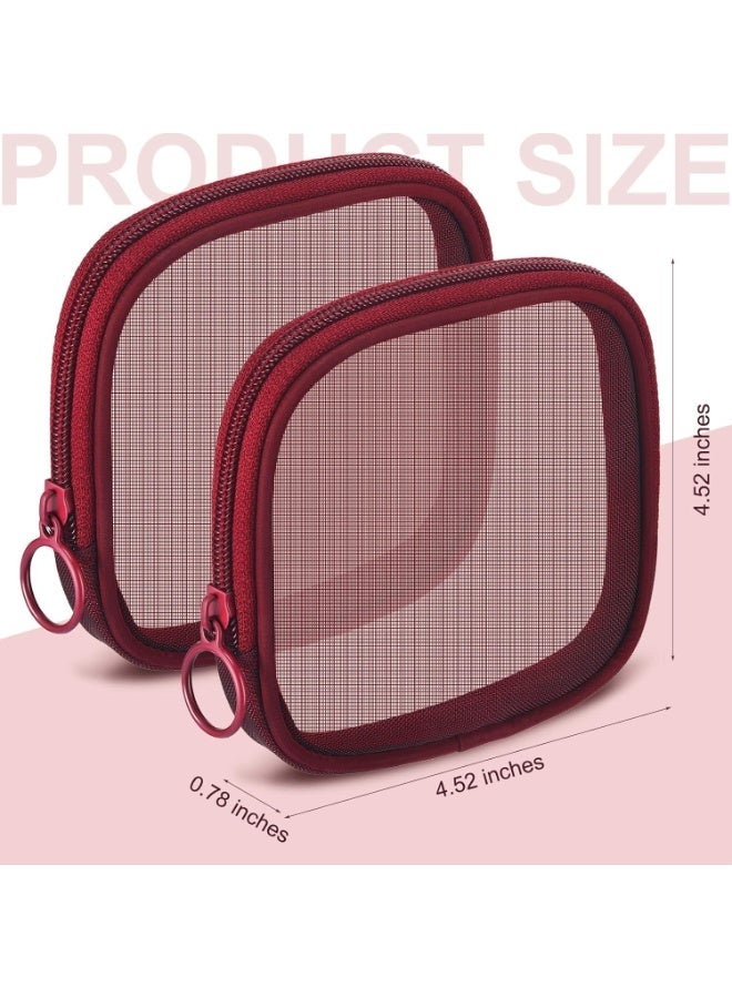 Bukela Mesh Makeup Bag4Pcs Clear Toiletry Pouch with Zipper Mini Portable Makeup Cosmetic Travel Toiletry Purse Bag for Daily Toiletries Accessories(Red) - Image 3