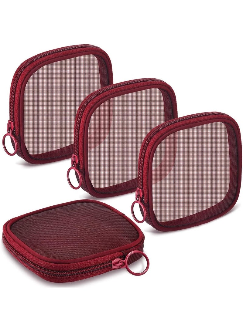Bukela Mesh Makeup Bag4Pcs Clear Toiletry Pouch with Zipper Mini Portable Makeup Cosmetic Travel Toiletry Purse Bag for Daily Toiletries Accessories(Red) - Image 1