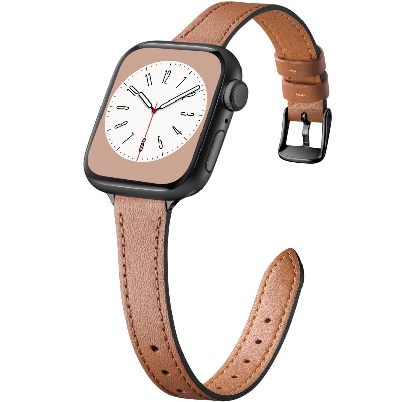 Charlam Compatible with Apple Watch Bands for Women 41mm 40mm 38mm 42mm 44mm 45mm 46mm,Top Grain Soft Leather Bands for Slim Wristband for iWatch SE, iWatch Series 11 10 9 8 7 6 5 4 3 2 1 Ultra,Brown - Image 1