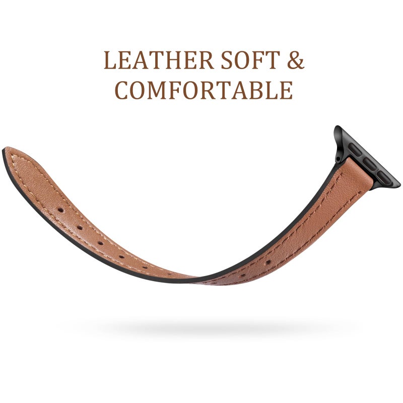 Charlam Compatible with Apple Watch Bands for Women 41mm 40mm 38mm 42mm 44mm 45mm 46mm,Top Grain Soft Leather Bands for Slim Wristband for iWatch SE, iWatch Series 11 10 9 8 7 6 5 4 3 2 1 Ultra,Brown - Image 3