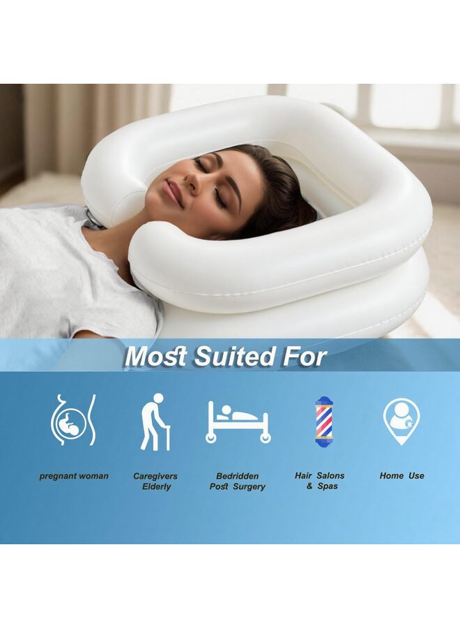 حوض شامبو قابل للنفخ للفراش والمعاقين، وعاء شامبو محمول للمصابين، حوض غسيل الشعر للأطفال والنساء الحوامل، غسل الشعر بسهولة في المنزل (أبيض) - Image 3