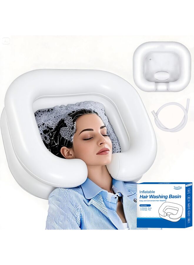 حوض شامبو قابل للنفخ للفراش والمعاقين، وعاء شامبو محمول للمصابين، حوض غسيل الشعر للأطفال والنساء الحوامل، غسل الشعر بسهولة في المنزل (أبيض) - Image 1