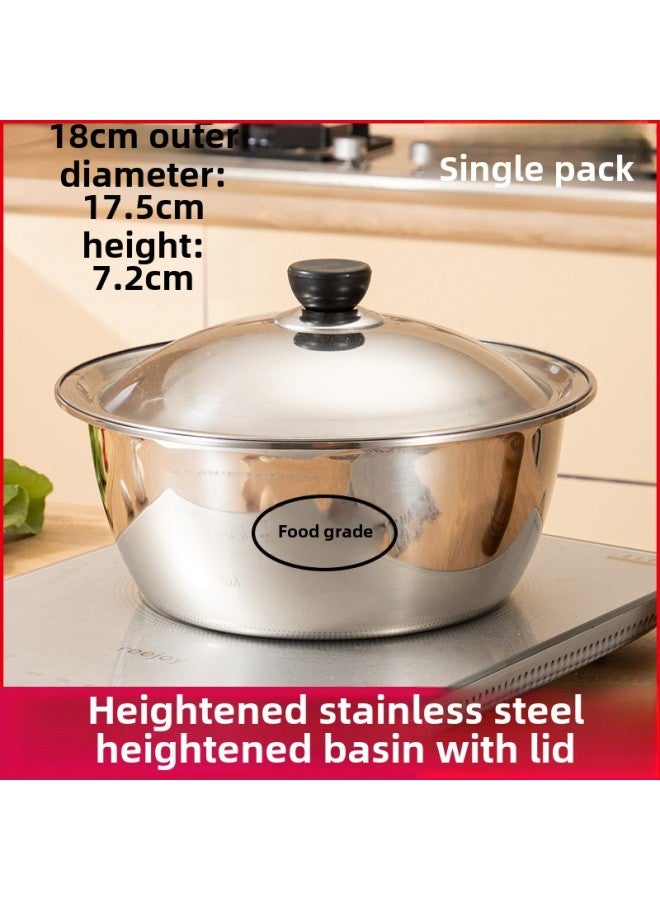 Special Deep Stainless Steel Basin Vegetable Washing Basin Small Size Covered Stainless Steel Basin Soup Basin Household High-grade Exquisite Woodle Basin-Specifications:Thickened Matching Drum Cap 17.55cm 1 Pack-Color:Tall Round Basin Food Grade Material - Image 1