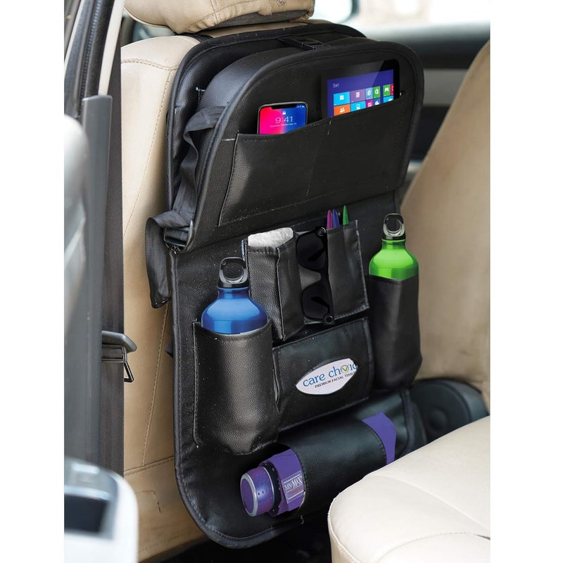 caddyFull PU Leather Car Back Seat Organiser with Folding Dining Table Tray, Ipad Holder, Mobile Holder, Multi Pocket Storage - Image 4