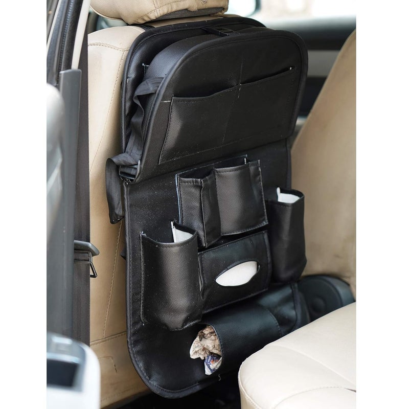 caddyFull PU Leather Car Back Seat Organiser with Folding Dining Table Tray, Ipad Holder, Mobile Holder, Multi Pocket Storage - Image 5